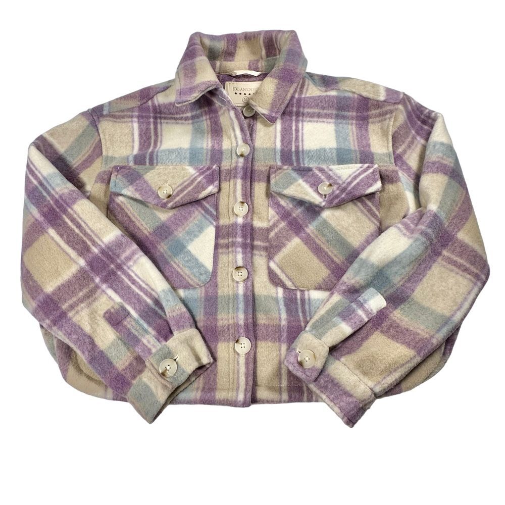 Blank NYC Shacket Medium Lavender Purple Plaid Cropped‎ Button Up Jacket Shirt - Picture 3 of 10